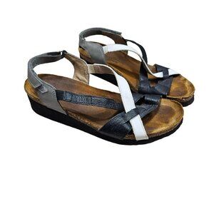 Naot Women's Leather Sandals Black & White Adjustable Straps Cork Footbed Size 4